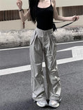 DERMEARNE Y2K Vintage Cargo Pants Women High Waist  Drawstring Track Trousers Oversized Quick Dry Harajuku Retro Sweatpants Korean Fashion