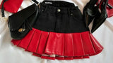 DERMEARNE Y2K Womens Streetwear Heart Shaped Leather Clothing Two Piece Set Gothic Punk Pink Jacket Cut Denim Patchwork Pleated Mini Skirt
