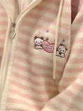 DERMEARNE Y2k Aesthetic Cartoon Embroidery Hooded Cardigans Casual Grunge Contrast Color Stripe Tops Worean Japanese Loose Zipper Sweater