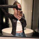 DERMEARNE Y2k Aesthetic Lace Jacquard Women's Cardigan Harajuku Vintage Single Breasted Slim Tops Japanese Grunge Fashion Pull Femme Mujer