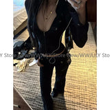 DERMEARNE Y2k Black Sexy Shirts Women V Neck Coquette Harajuku American Vintage Zip Up Blouse Slim Gyaru Cardigan Streetwear Chic