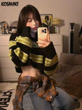DERMEARNE Y2k Sexy Girl Cropped Sweater Women Thin Loose Striped Pullover Korean Fashion Harajuku Streetwear Vintage Jumper Fairy Sueter