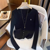 DERMEARNE YuooMuoo Brand Fashion Knitted Tops 2025 New Y2K Embroidery Long Sleeve Cardigans Sweaters Korean Fashion Streetwear Lady Shirts