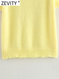 DERMEARNE Zevity Women Fashion O Neck Ranglan Sleeve Yellow Color Knitting Vest Sweater Female Chic Basic Pullovers Tops SW6296