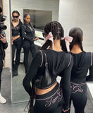 Dermearne iamgia Slim shoulder monogram print bright thread design slim hooded zipper short jacket trouser suit