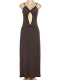 DERMEARNE wsevypo Spaghetti Straps Party Long Dress Women High Street Backless Sleeveless Cutout V Neck Sling Sundress for Holiday Beach