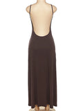 DERMEARNE wsevypo Spaghetti Straps Party Long Dress Women High Street Backless Sleeveless Cutout V Neck Sling Sundress for Holiday Beach