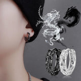 Dermearne 1 Pair Punk Hollow Dragon Carved Ear Buckle Earrings For Men/Women Black Color Hip Hop Street Popular Fashion Cool Ear Jewelry