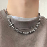 Dermearne Hip Hop Stainless Steel Cross Necklace for Women Men Punk Double Layer Splicing Chain Necklaces Charm Trend Neck Jewelry Choker