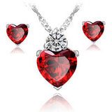 Dermearne Sincere Heart Sharp Setting Cubic  Necklace Earrings Set Fashion Color Optional Party Jewelry Sets for Woman