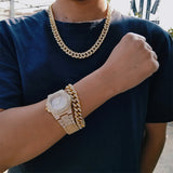 Dermearne 13mm Necklaceh Bracelet Stainless Steel Hip Hop Miami Curb Cuban Chain Iced Out Paved Rhinestones