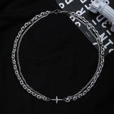 Dermearne Hip Hop Stainless Steel Cross Necklace for Women Men Punk Double Layer Splicing Chain Necklaces Charm Trend Neck Jewelry Choker