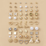 Dermearne 30 Pairs Metal Stud Earrings Set for Women Girls Resin Plastic Crystal Diamante Flower Style Gold Color Jewelry