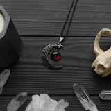 Dermearne Goth Crescent Moon Necklace Dark Style Red Moon Pendant Wiccan Witch Style Macabre Amulet Halfmoon Luna Handmade Jewelry Women