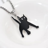 Dermearne  Fashion Knife Cat Necklace For Women Men Titanium Steel Kpop Funny Black Cat Pendant Sweater Chain Jewelry New Party Gift