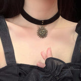Dermearne Hot Gothic Hip Hop Y2k Jewelry Women Gothic Leon Mathilda Necklace Girls Black Velvet Ribbon Retro Sun Shaped Choker Necklace