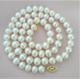 Dermearne 18Inch New 7-8mm Akoya White Pearl Necklace Yellow Clasp