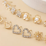 Dermearne 30 Pairs Metal Stud Earrings Set for Women Girls Resin Plastic Crystal Diamante Flower Style Gold Color Jewelry