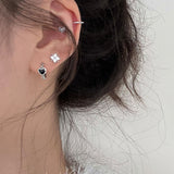 Dermearne New Silver Color Small Heart Hoop Earrings for Women Black Heart Cartilage Ear Piercing Jewelry Pendientes Hombre Mujer