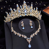 Dermearne Bridal Crown Jewelry Sets for Women Princess Flower Tiaras Set Necklace Earrings Prom Wedding Bride Jewelry Costume Accessories