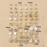 Dermearne 30 Pairs Metal Stud Earrings Set for Women Girls Resin Plastic Crystal Diamante Flower Style Gold Color Jewelry