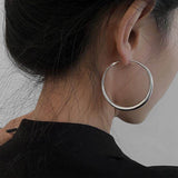 Dermearne New Trendy Silver Color Big Circle Hoop Earrings for Women Exaggerated Metal Geometric Smooth Round Earrings Jewelry Gift