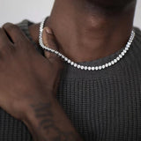 Dermearne Hip Hop Zircon Crystal Necklace For Men Rock Silver Color Tennis Chain Necklace For Women Fashion Party Jewelry Gift