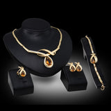 Dermearne Exaggerated Creative Alloy Jewelry Set Gold Plated Luxurious Necklace Earrings Four-piece Women's Jewelry Set
