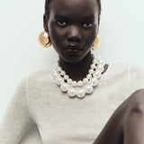 Dermearne New 2 Pcs/set Imitation Pearls Choker Necklace Earrings for Women Exaggerate Big Pearl Necklaces Jewelry Sets