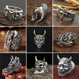 Dermearne Retro Fashion Totem Cross Animal Eagle  Personality Unicorn Rings