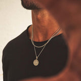 Dermearne Vnox Layered Necklaces for Men, Sailing Travel Compass Pendant, Stainless Steel Cuban Figaro Wheat Chain, Casual Retro Collar