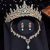 Dermearne Bridal Crown Jewelry Sets for Women Princess Flower Tiaras Set Necklace Earrings Prom Wedding Bride Jewelry Costume Accessories