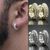 Dermearne Iced Out Hoop Earrings Cubic Zirconia Huggie Cartilage Cuff Hypoallergenic Luxury Fashion Round Earrings for Men Jewelry