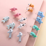 Dermearne 2pcs/1pair Animal Cartoon Stud Earring For Women Cute Dinosaur Little Dog Whale Clay Bite Ear Jewelry Funny Gifts Fashion