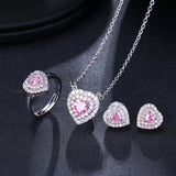 Dermearne Romantic Love Heart Design Jewelry Sets For Women Pink Zircon Pendant Necklace Earring Ring Valentine Surprize Gift