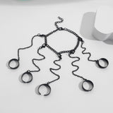 Dermearne Punk Style Black Color Chain Wrist Rings for Women Men Charm Hip Hop Geometric Chain Open Rings Set Couple Trend Jewelry