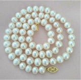 Dermearne 18Inch New 7-8mm Akoya White Pearl Necklace Yellow Clasp