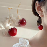 Dermearne Accessories for Women Red Cherry Earrings for Women Fruit Statement Dangle Earring Wedding Party Korean Jewelry Gift Mujer