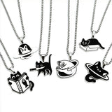 Dermearne  Fashion Knife Cat Necklace For Women Men Titanium Steel Kpop Funny Black Cat Pendant Sweater Chain Jewelry New Party Gift