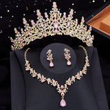 Dermearne Bridal Crown Jewelry Sets for Women Princess Flower Tiaras Set Necklace Earrings Prom Wedding Bride Jewelry Costume Accessories