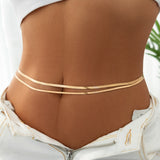 Dermearne Sexy Flat Snake Chain Waist Belly Belt for Women Summer Beach Bikinis Simple Body Chain Festival Jewelry Accessories
