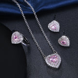 Dermearne Romantic Love Heart Design Jewelry Sets For Women Pink Zircon Pendant Necklace Earring Ring Valentine Surprize Gift