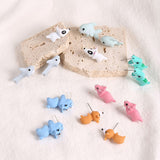 Dermearne 2pcs/1pair Animal Cartoon Stud Earring For Women Cute Dinosaur Little Dog Whale Clay Bite Ear Jewelry Funny Gifts Fashion