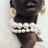 Dermearne New 2 Pcs/set Imitation Pearls Choker Necklace Earrings for Women Exaggerate Big Pearl Necklaces Jewelry Sets