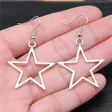 Dermearne New Fashion Handmade Simple Design Antique Silver Color Hollow Star Pendant Earrings Women Best-selling Drop Earrings