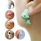 Dermearne 2pcs/1pair Animal Cartoon Stud Earring For Women Cute Dinosaur Little Dog Whale Clay Bite Ear Jewelry Funny Gifts Fashion
