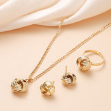 Dermearne Gold-Color Ball Shape Jewelry Sets Copper Trendy Fashion Style Adjustable Chain Rings Necklace For Woman On Party Wedding