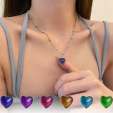 Dermearne  Mood Monitor Heart Pendant Necklace Color Change As Emperature Women Girls Clavicle Chain Necklaces Lover Jewelry